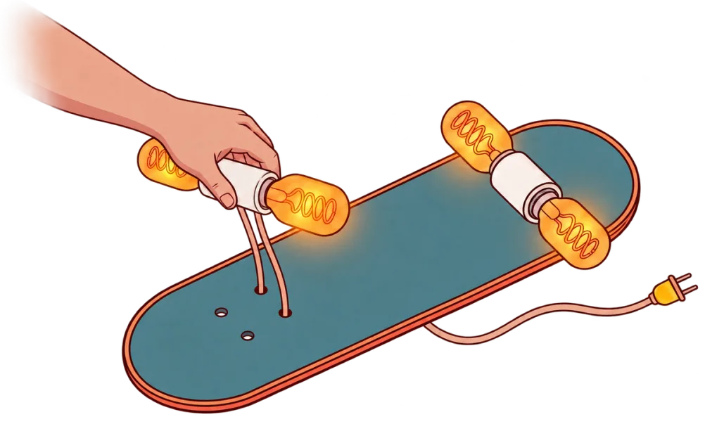 Hand pushing a Lightwheel bulb cable through the deck holes
